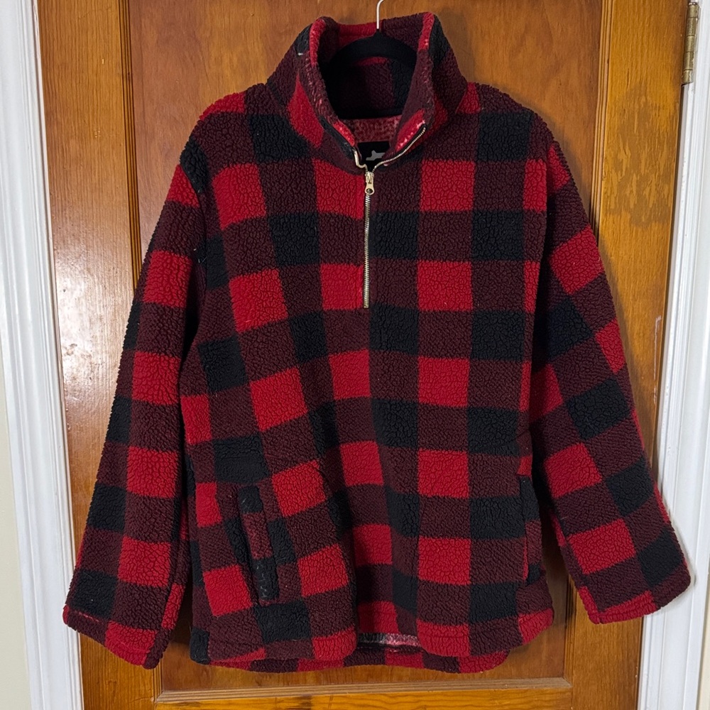 Red and Black Plaid Fleece Pullover